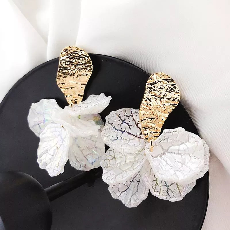 Korean White Petal Drop Earrings